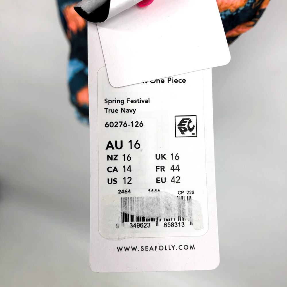 SEAFOLLY Spring Festival Zip Front One Piece Swimsuit US 12 Navy Blue Floral NWT - Picture 11 of 13